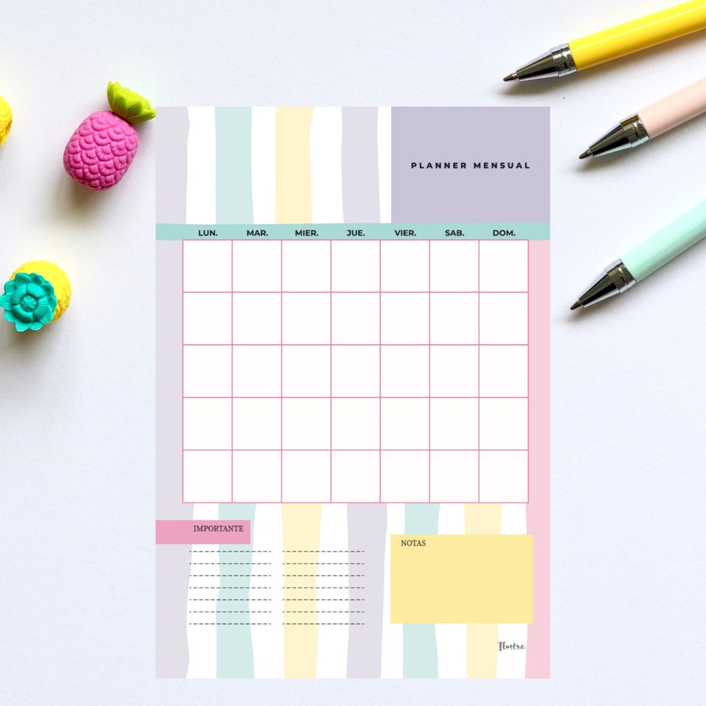 Planificador Semanal - Mensual Ilustra Colores Pastel Año 2025 Planificador Semanal Pastel