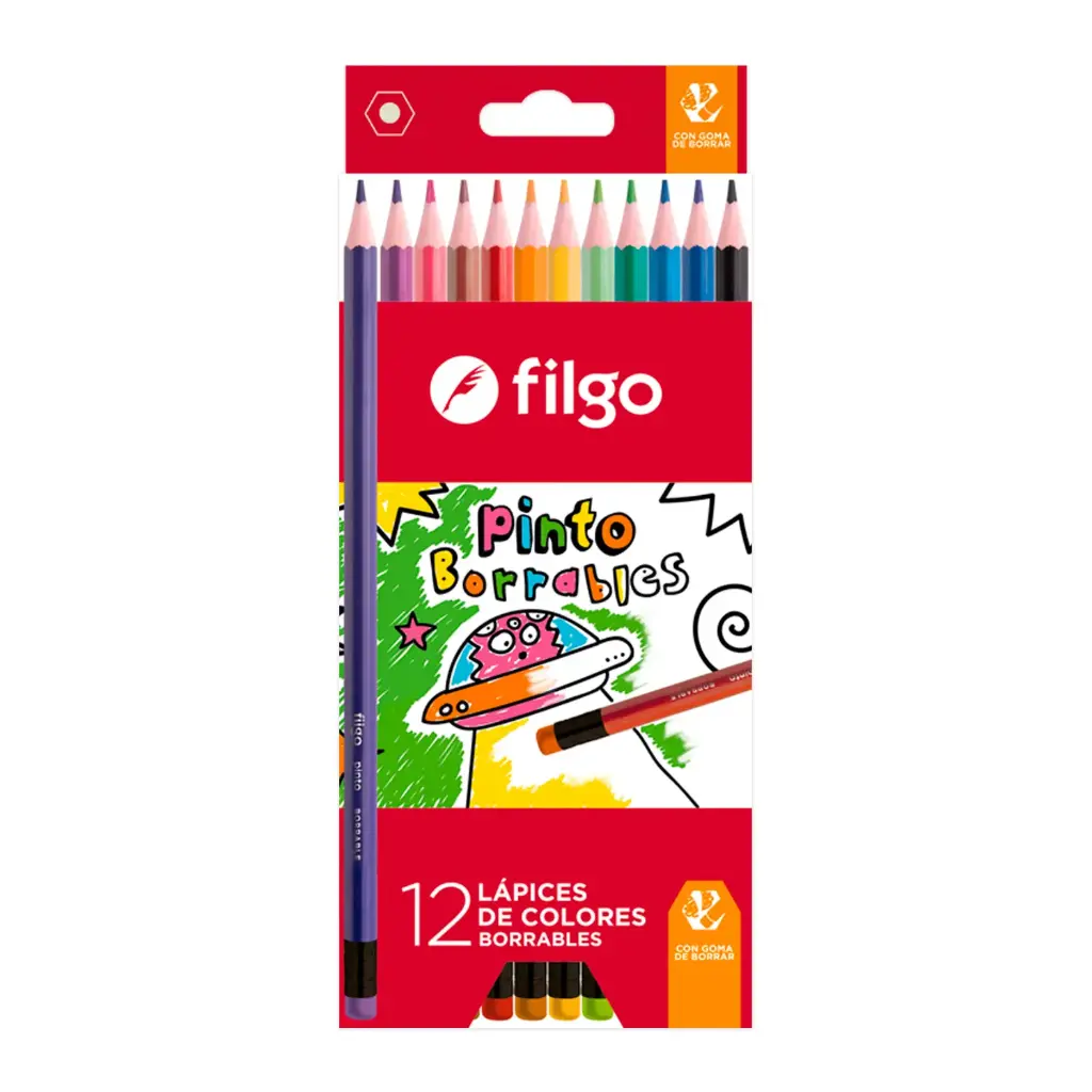 Lápices de Colores Pinto Borrables x12 Filgo