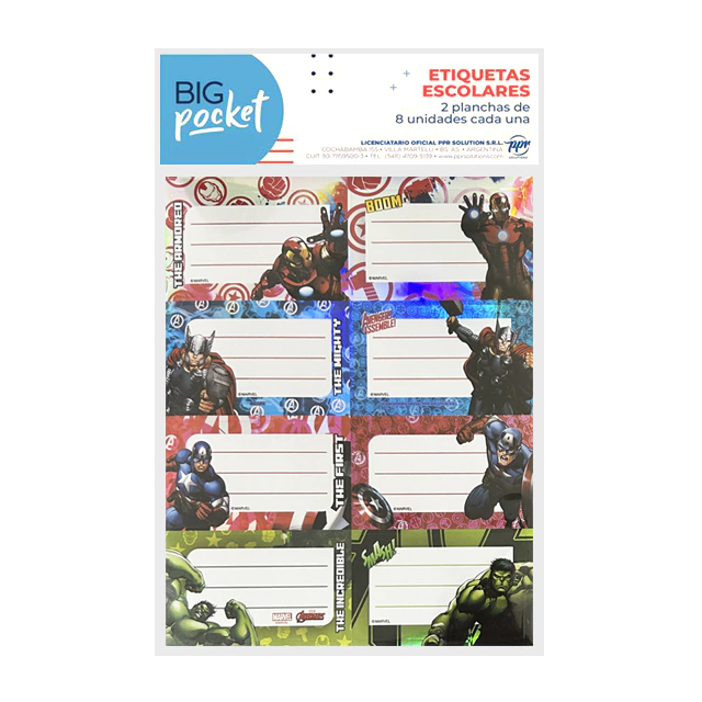 Etiquetas para Cuaderno Avengers x16 Big Life