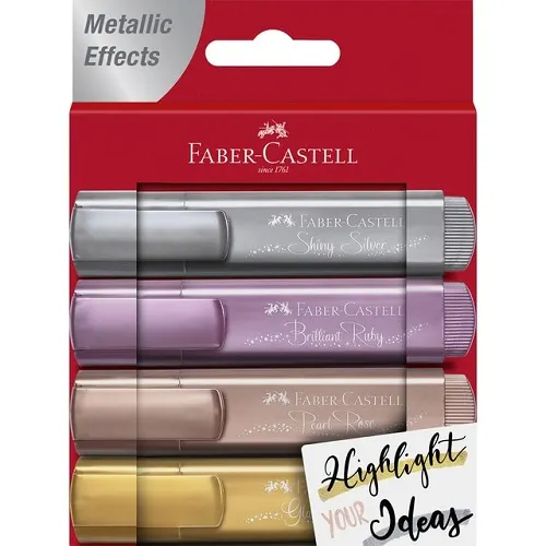 Set Resaltador Chato Metalizado x4 Faber-Castell