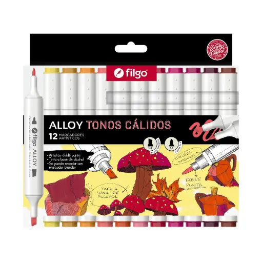 [64333540] Marcadores Artísticos Alloy Doble Punta Cálidos x12 Filgo