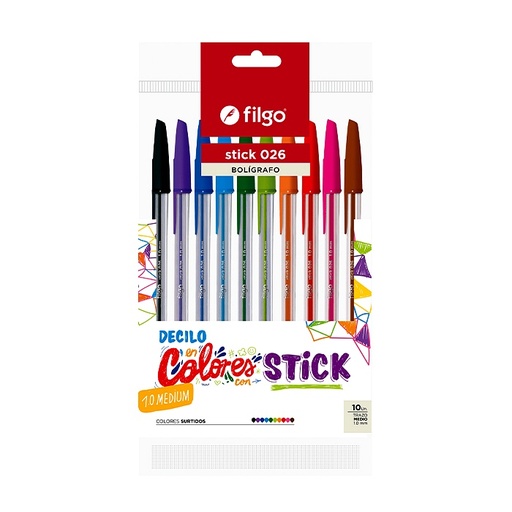 [25348772] Bolígrafo Stick Flow Colores x10 Filgo 