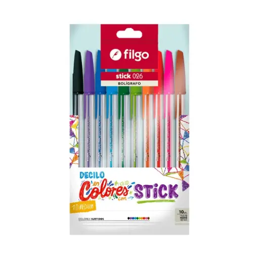 [25348772] Bolígrafo Stick Flow Colores x10 Filgo 