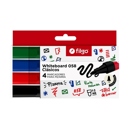 [13043038] Marcadores Pizarra Clásico x4 Filgo
