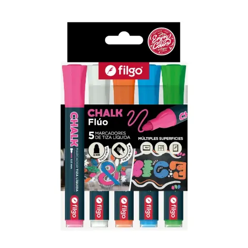 [45367844] Marcadores Pizarra Tiza Liquida Flúo x5 Filgo