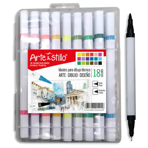 [90229062] Marcadores Artísticos Doble Punta x18 Arte & Stillo